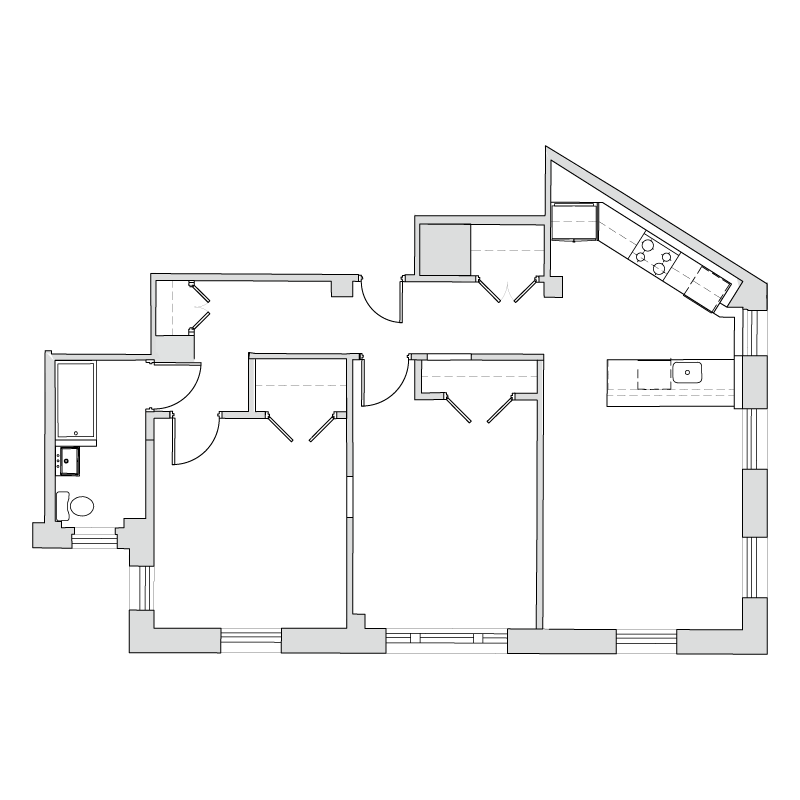 Floor plan for 2 beds, 1 bath, 1113 sqft