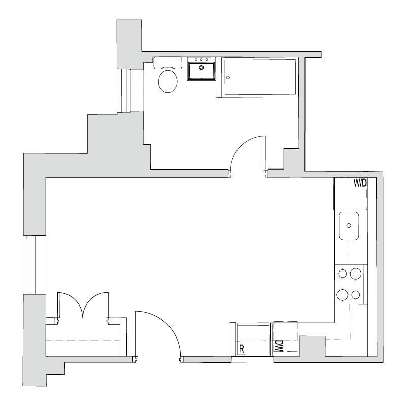 Floor plan for studio, 1 bath, 435 sqft