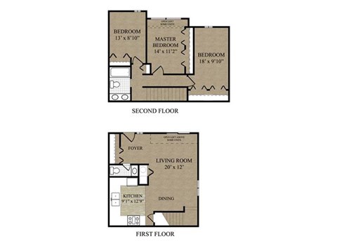 Floor plan for 3 beds, 1.5 baths, 1250 sqft