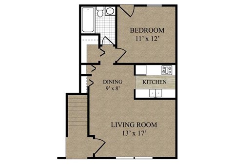 Floor plan for 1 bed, 1 bath, 660 sqft