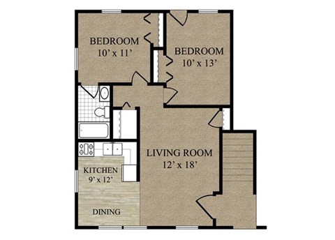 Floor plan for 2 beds, 2 baths, 792 sqft