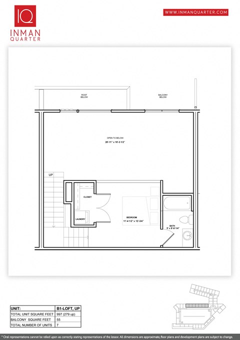Floor plan for 1 bed, 1 bath, 997 sqft