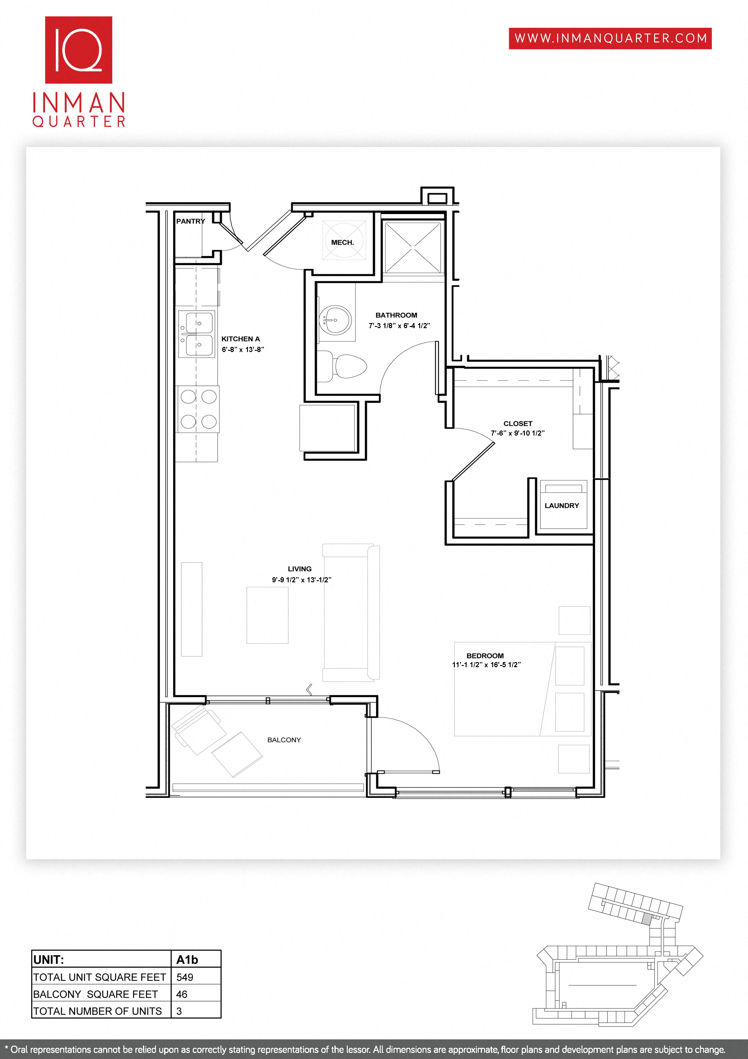 Floor plan for studio, 1 bath, 545 sqft