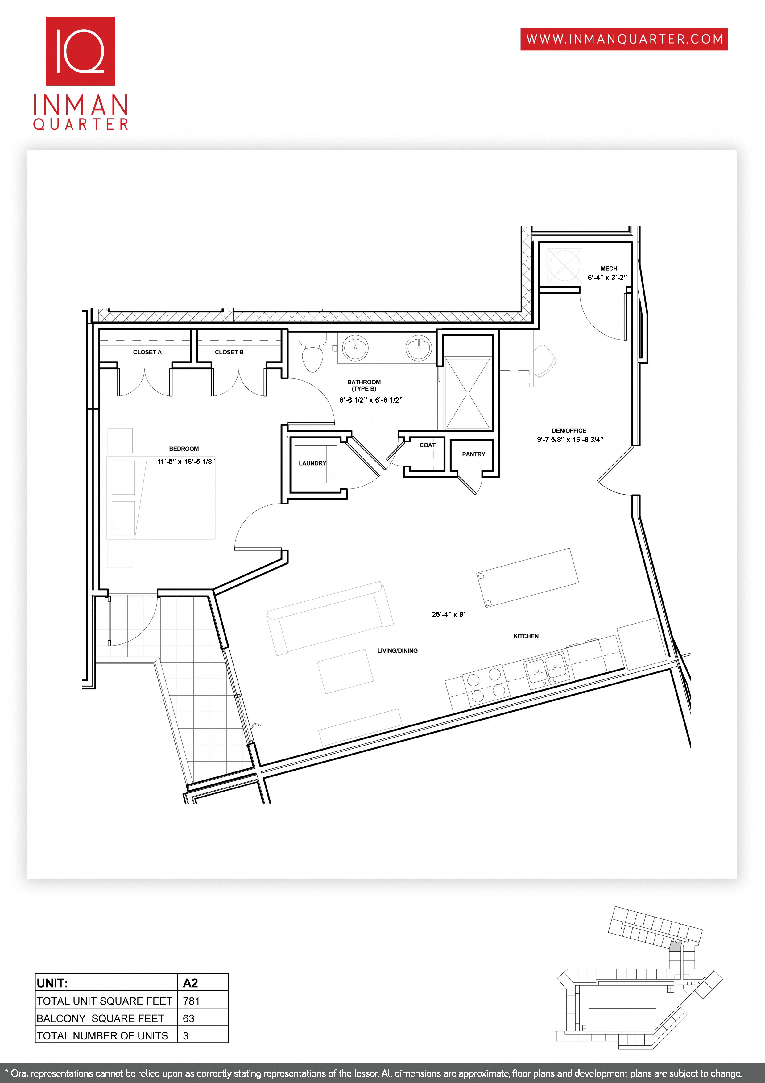 Floor plan for 1 bed, 1 bath, 780 sqft