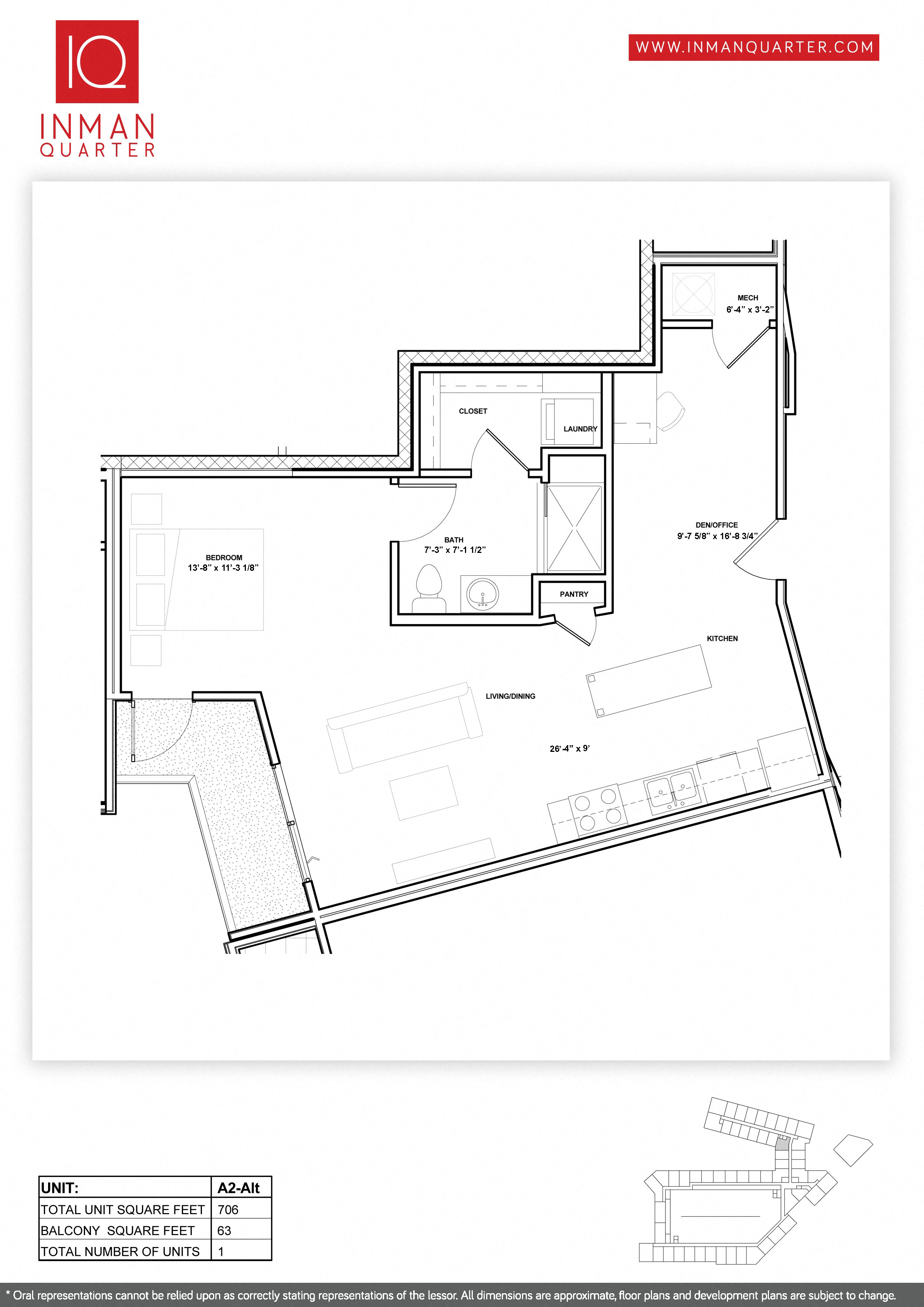 Floor plan for studio, 1 bath, 691 sqft