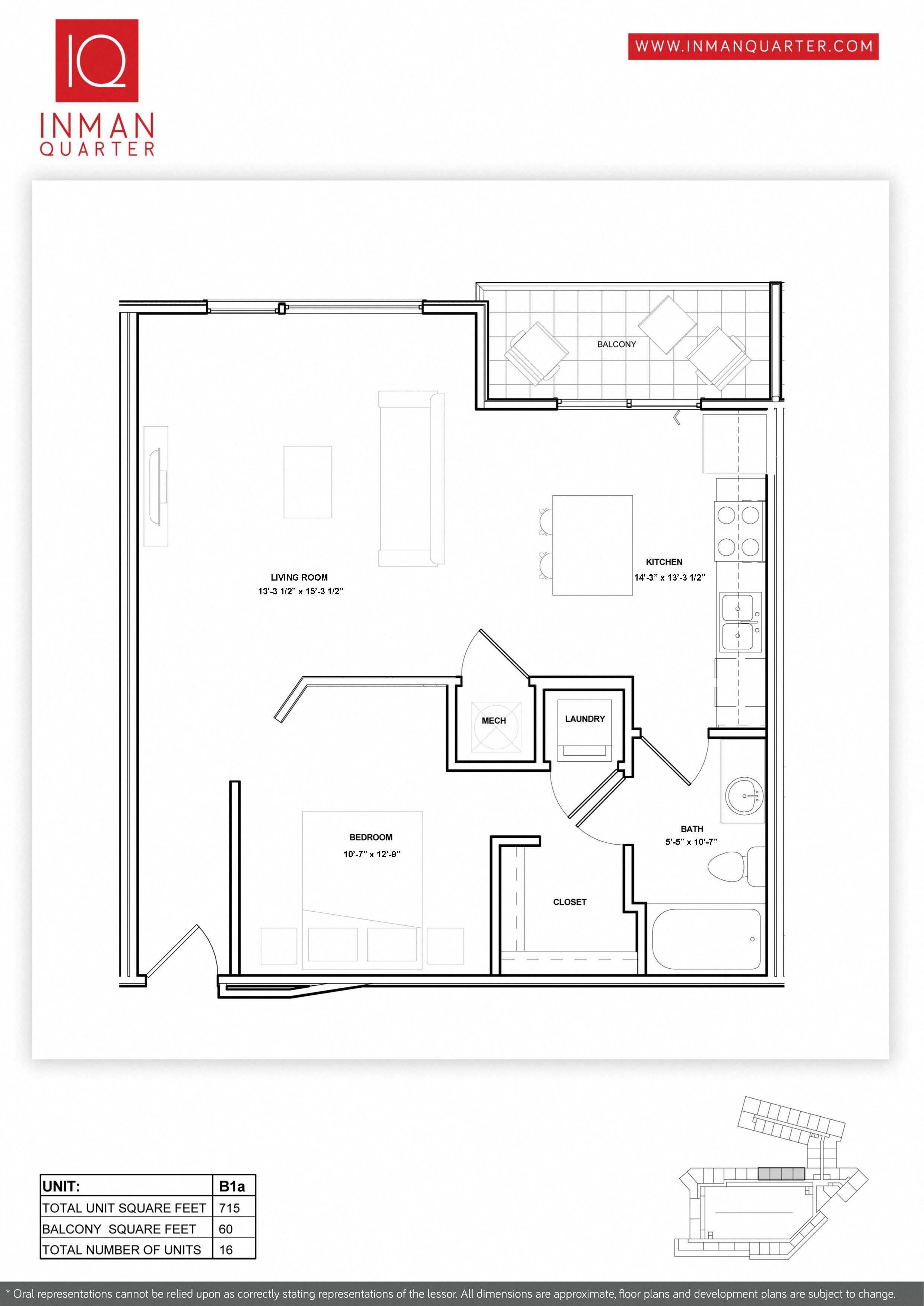 Floor plan for studio, 1 bath, 715 sqft