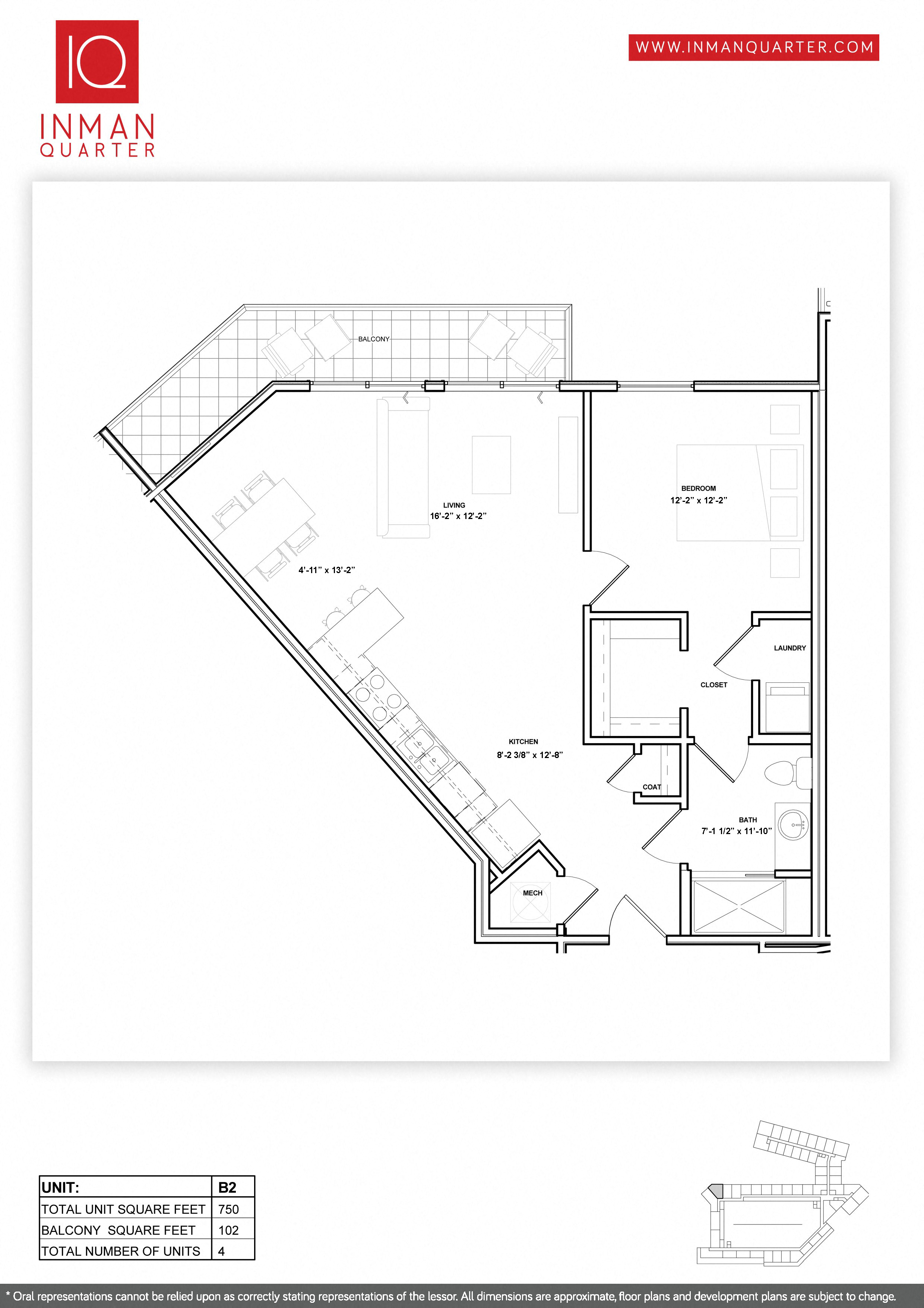 Floor plan for 1 bed, 1 bath, 747 sqft