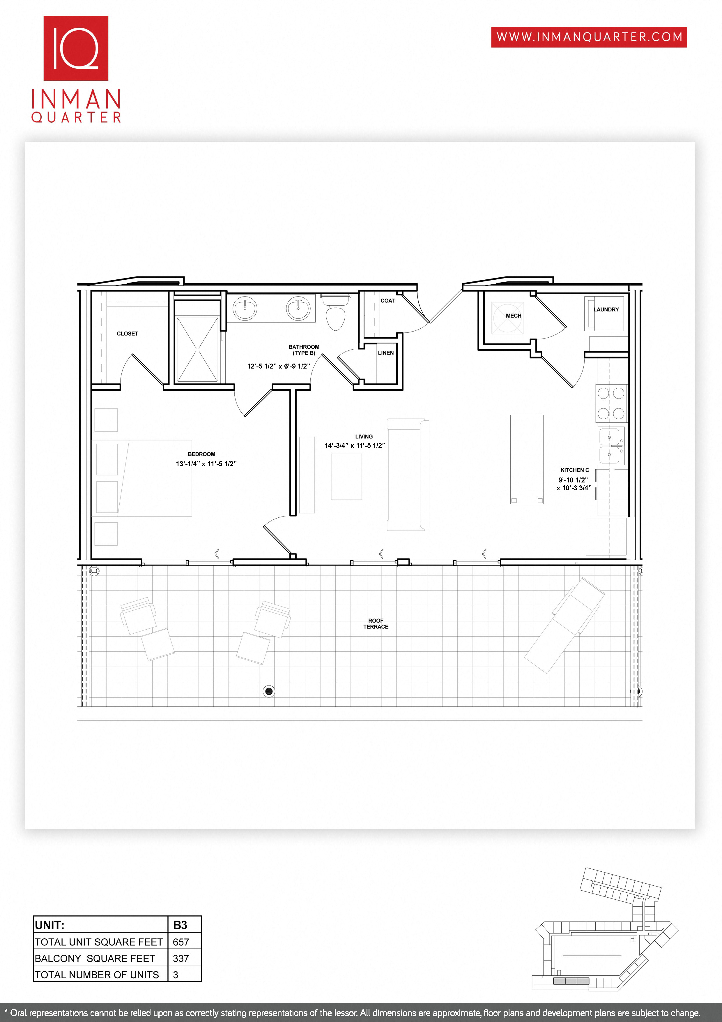 Floor plan for 1 bed, 1 bath, 657 sqft