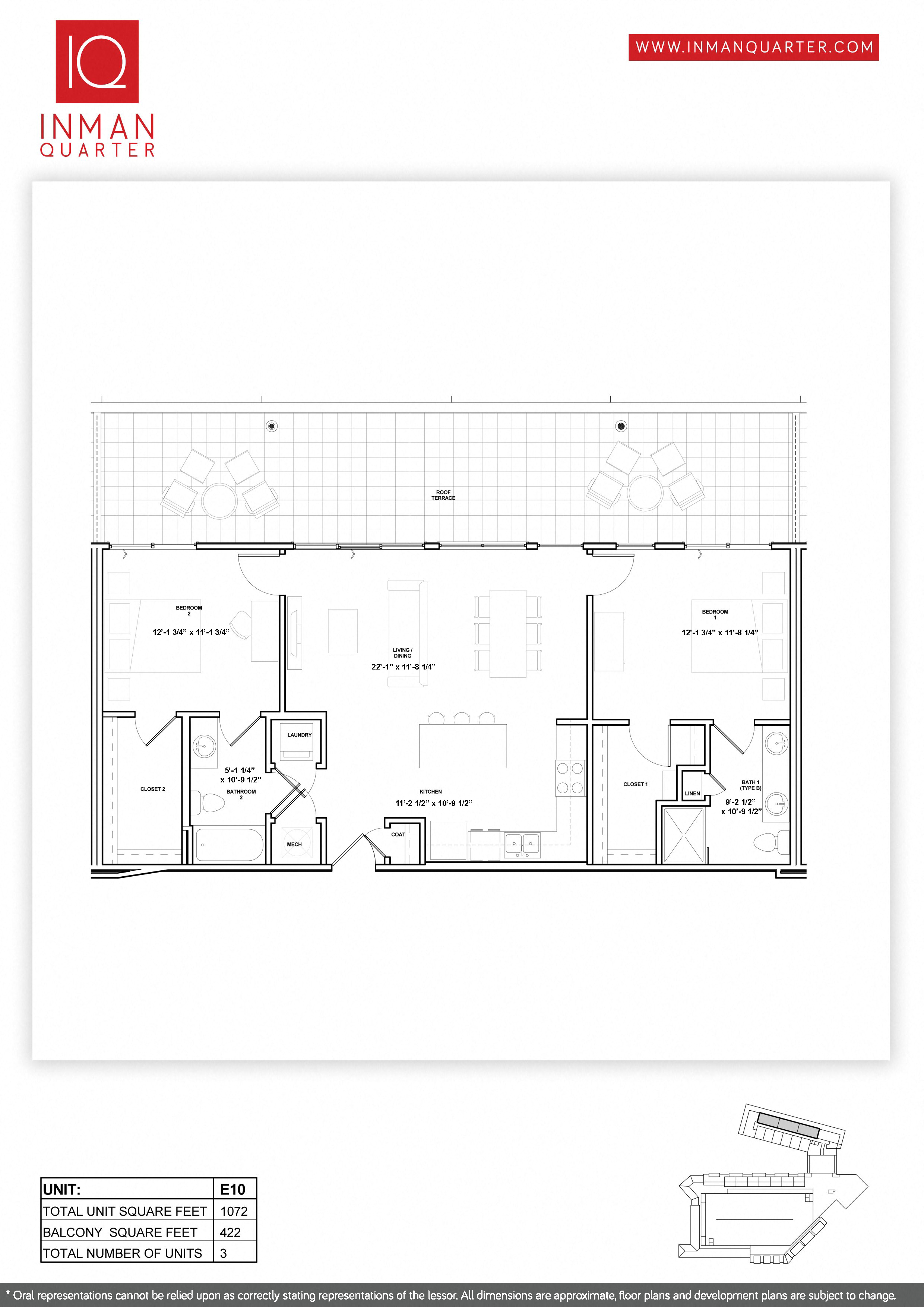 Floor plan for 2 beds, 2 baths, 1072 sqft