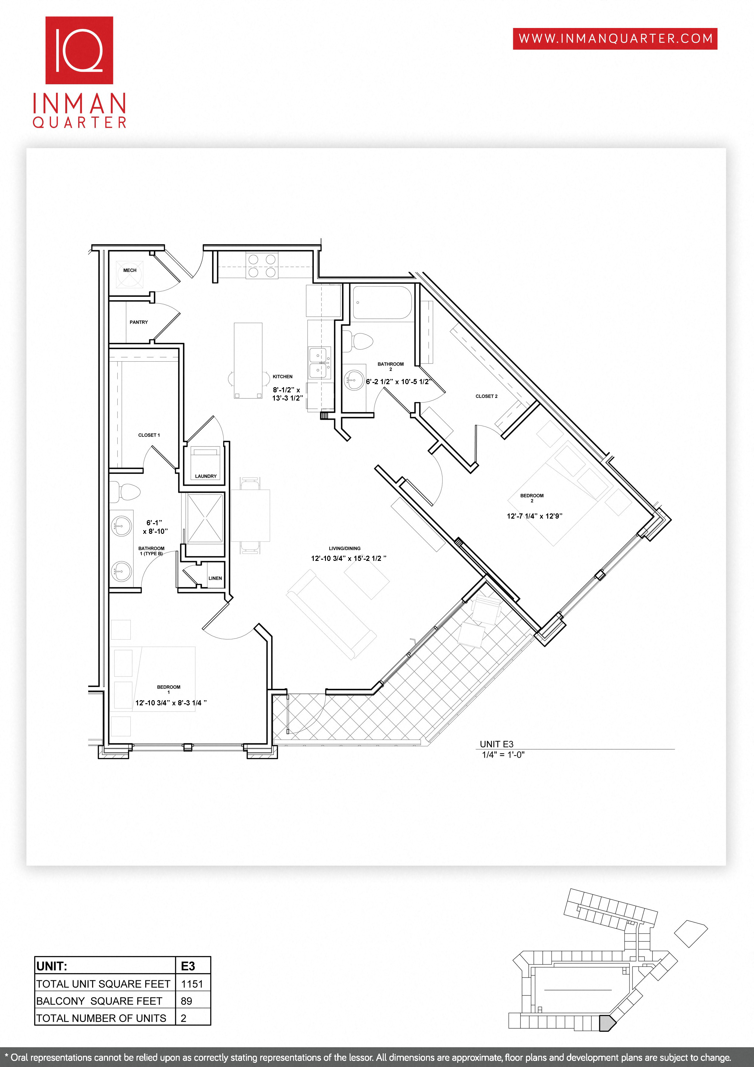 Floor plan for 2 beds, 2 baths, 1150 sqft