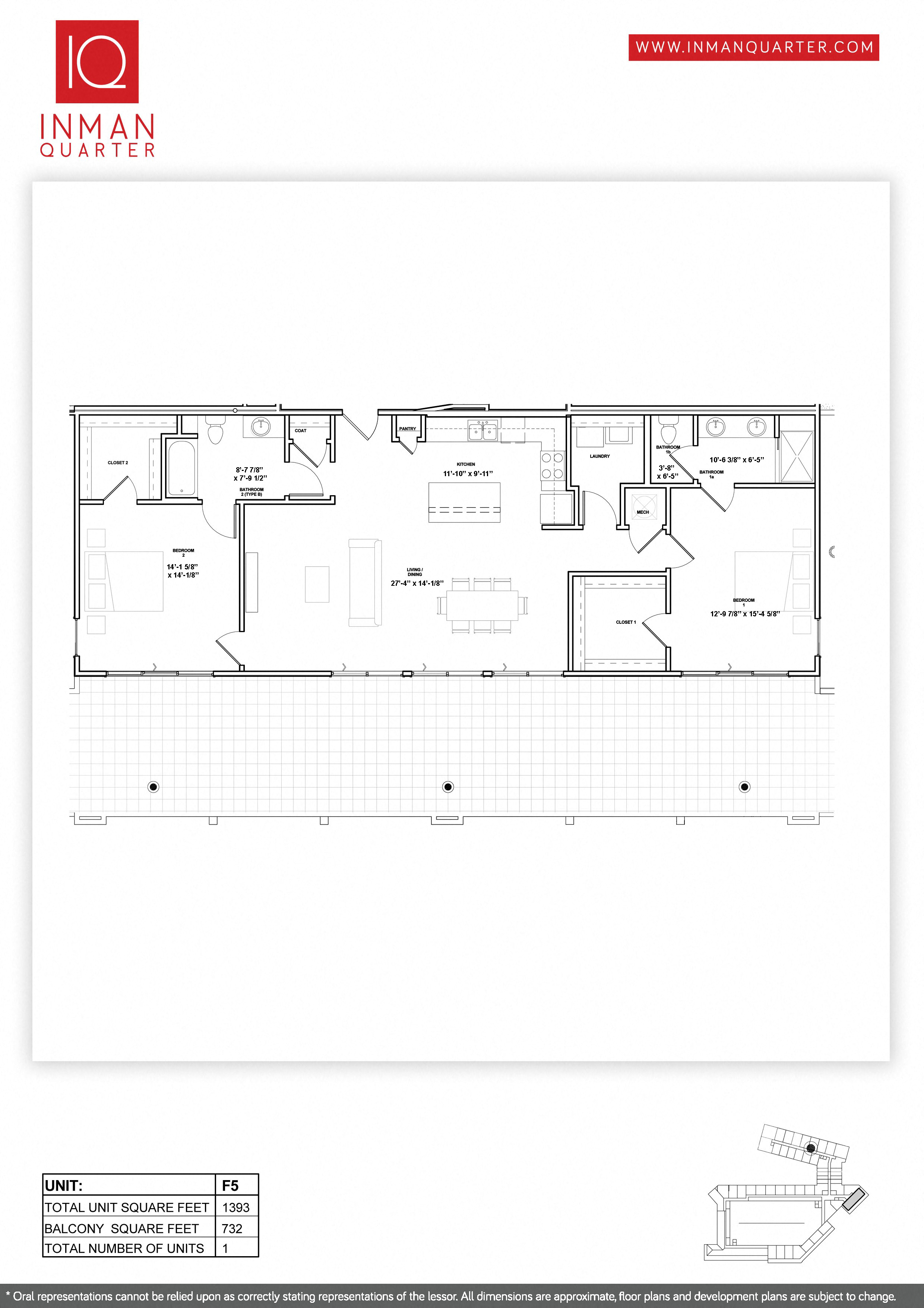 Floor plan for 2 beds, 2 baths, 1393 sqft
