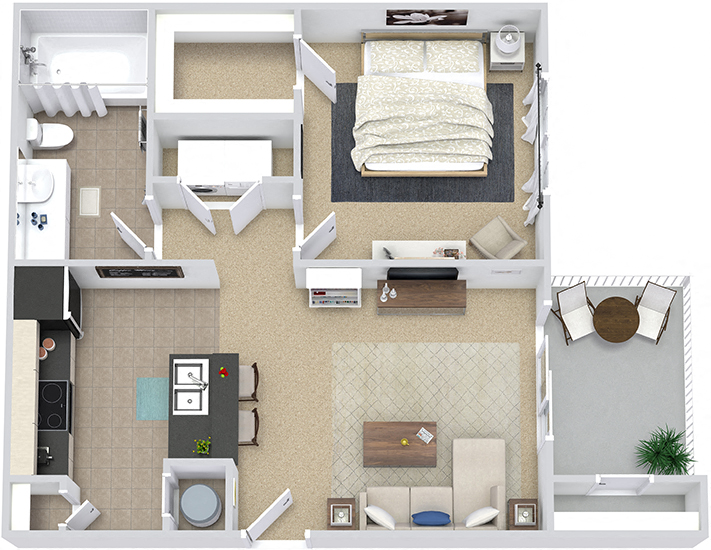 Floor plan for 1 bed, 1 bath, 630 sqft