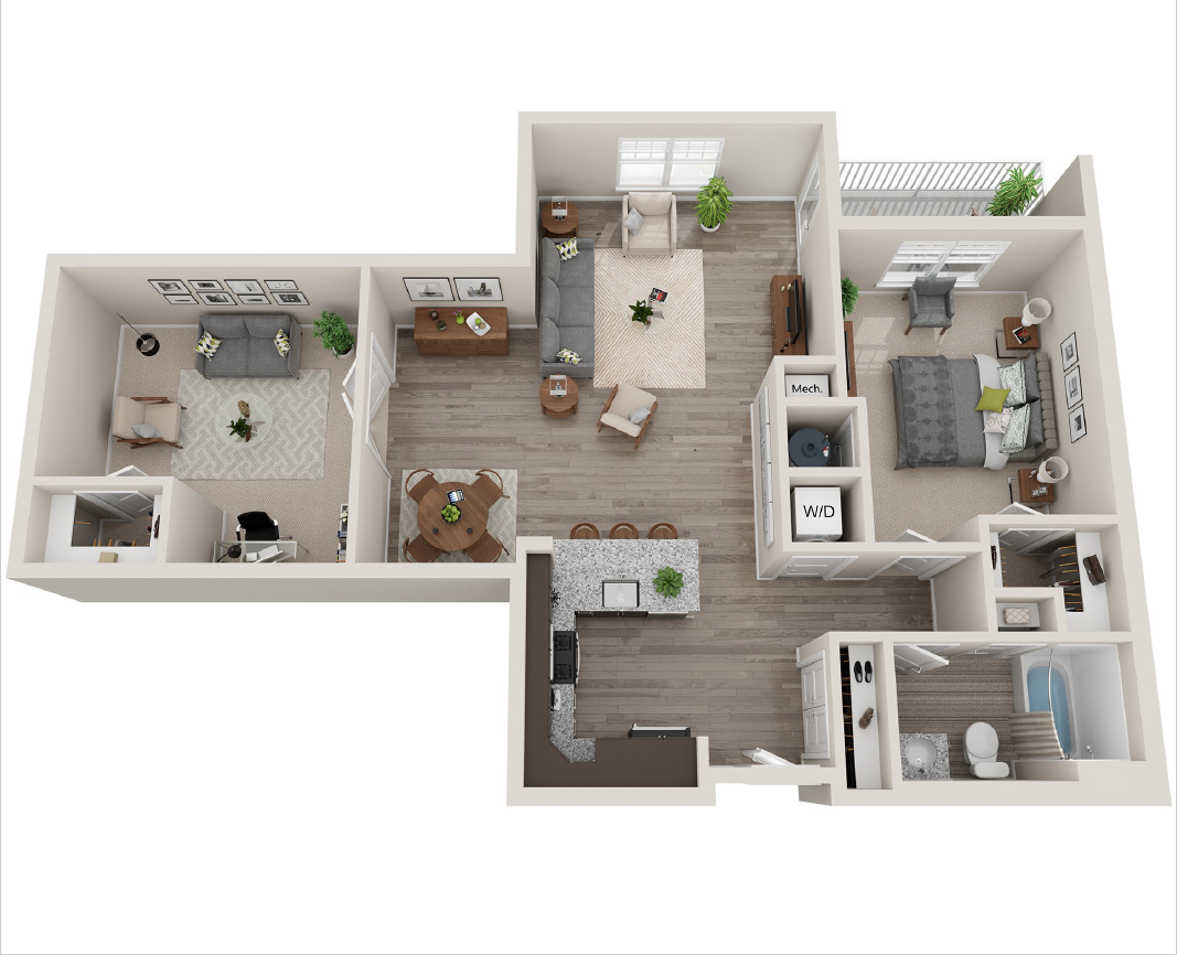 Floor plan for 1 bed, 1 bath, 1126 sqft
