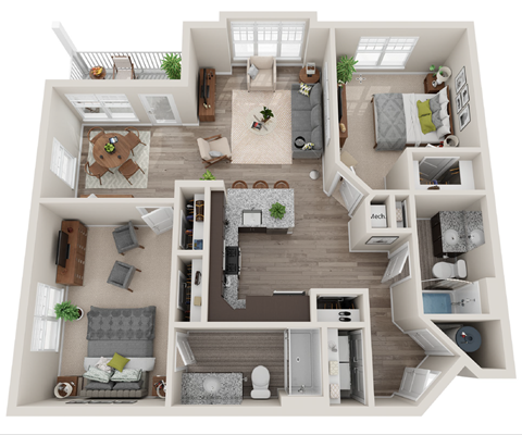 Floor plan for 2 beds, 2 baths, 1123 sqft