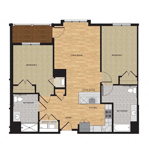 Floor plan for 2 beds, 2 baths, 1116 sqft