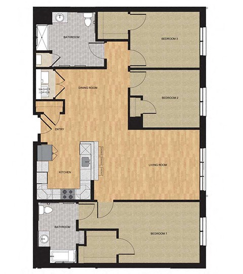 Floor plan for 3 beds, 2 baths, 1547 sqft
