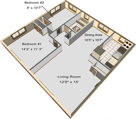 Floor plan for 2 beds, 1 bath, 800 sqft
