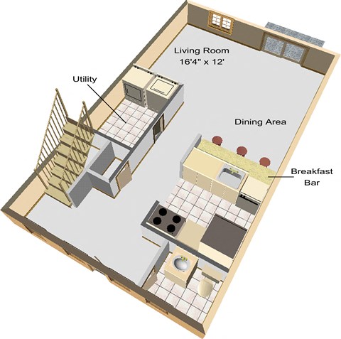 Floor plan for 2 beds, 1.5 baths, 1020 sqft