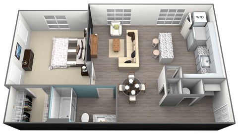 Floor plan for 1 bed, 1 bath, 758 sqft