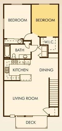 Floor plan for 2 beds, 1 bath, 1200 sqft