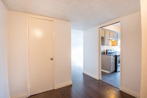 Los Angeles apartment for rent - an empty living room and kitchen with a door to a closet