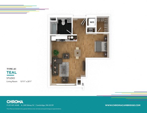 Floor plan for studio, 1 bath, 519 sqft
