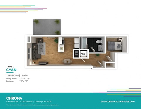 Floor plan for studio, 1 bath, 493 sqft