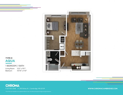 Floor plan for 1 bed, 1 bath, 600 sqft