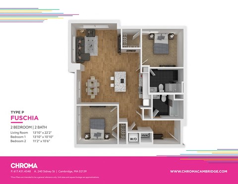 Floor plan for 2 beds, 2 baths, 904 sqft