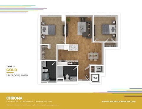 Floor plan for 2 beds, 2 baths, 846 sqft
