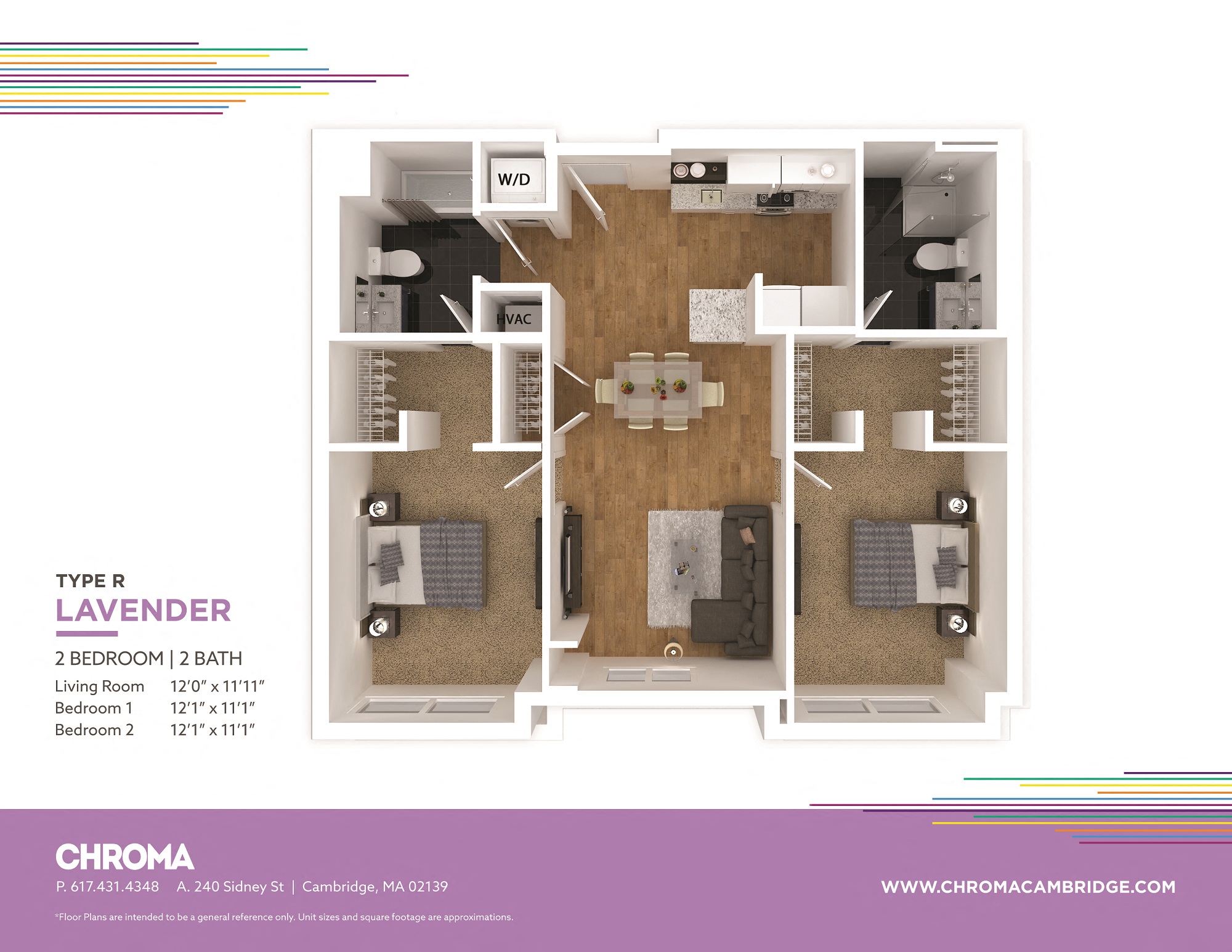 Floor plan for 2 beds, 2 baths, 904 sqft