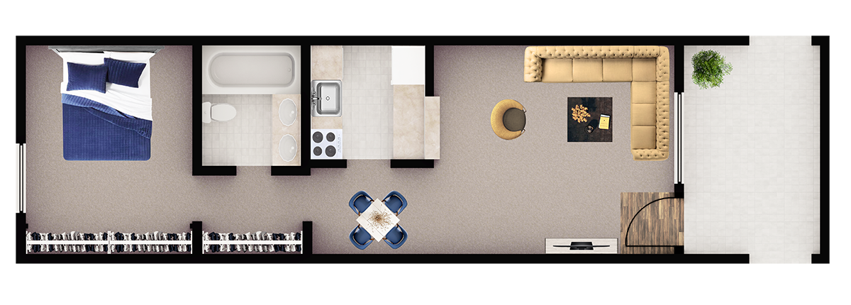 Floor plan for 1 bed, 1 bath, 575 sqft