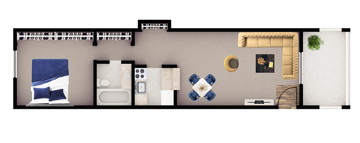 Floor plan for 1 bed, 1 bath, 588 sqft