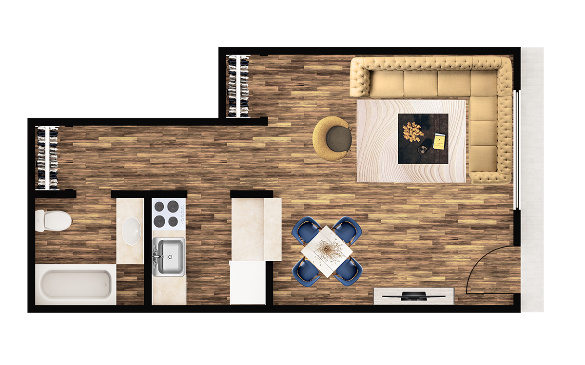 Floor plan for studio, 1 bath, 470 sqft