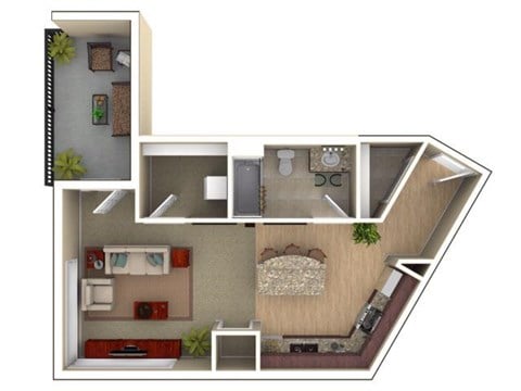 Floor plan for studio, 1 bath, 578 sqft