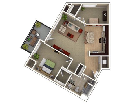 Floor plan for 1 bed, 1 bath, 1006 sqft