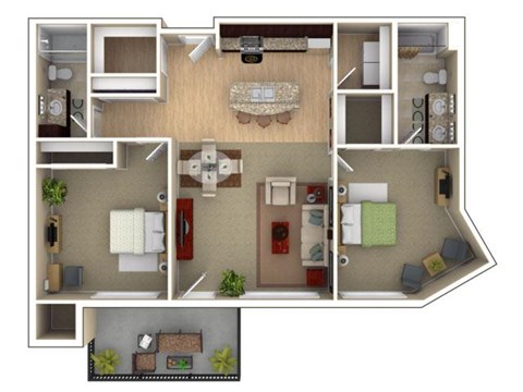 Floor plan for 2 beds, 2 baths, 1254 sqft