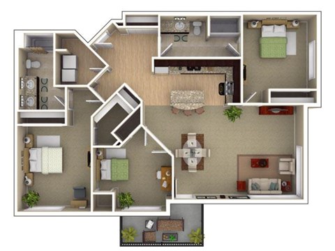 Floor plan for 3 beds, 2 baths, 1565 sqft