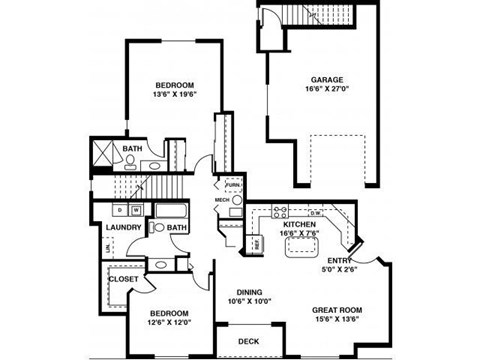 Floor plan for 2 beds, 2 baths, 1183 sqft