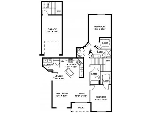 Floor plan for 2 beds, 2 baths, 1355 sqft