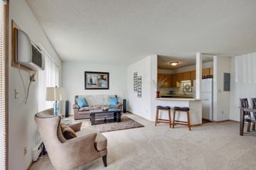 Shakopee apartment for rent - a living room with a couch and a chair and a kitchen