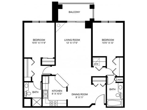 Floor plan for 2 beds, 2 baths, 1015 sqft