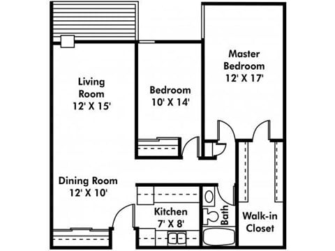 Floor plan for 2 beds, 1 bath, 994 sqft