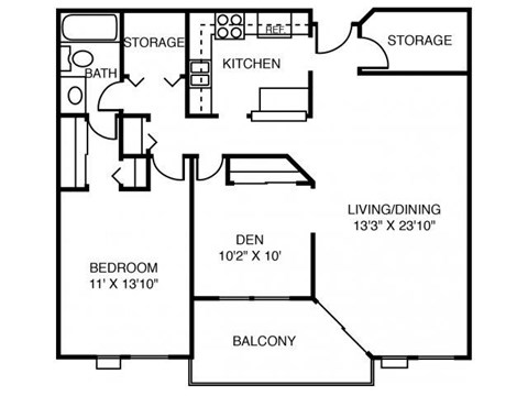 Floor plan for 2 beds, 1 bath, 1008 sqft