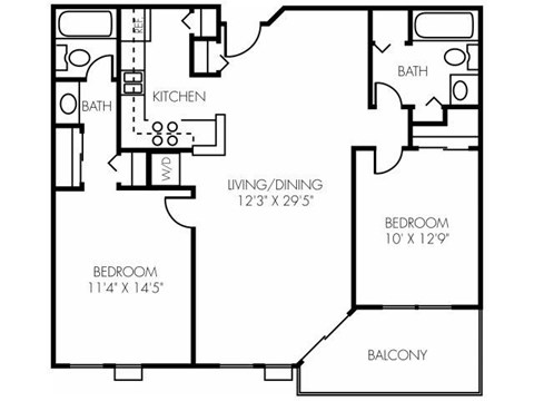 Floor plan for 2 beds, 2 baths, 1008 sqft