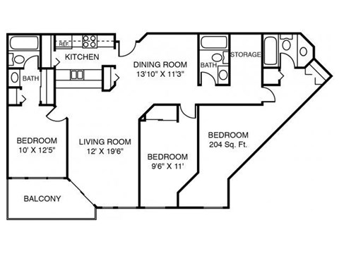 Floor plan for 3 beds, 3 baths, 1344 sqft