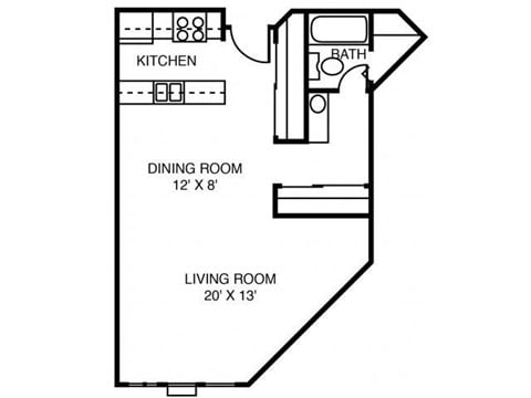 Floor plan for studio, 1 bath, 560 sqft