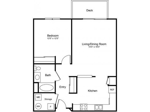Floor plan for 1 bed, 1 bath, 813 sqft