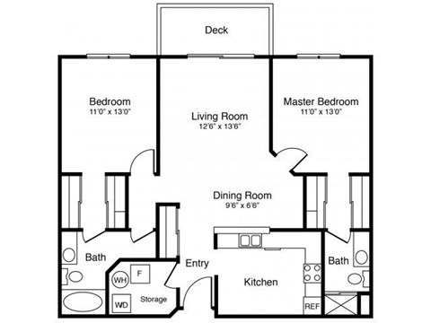 Floor plan for 2 beds, 2 baths, 1084 sqft
