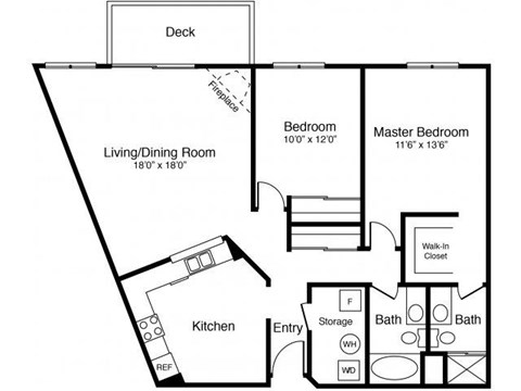 Floor plan for 2 beds, 2 baths, 1147 sqft